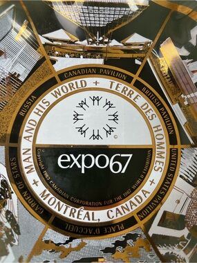 Vintage Expo 67 Montreal Ruffled Smoked Glass Bowl